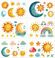 Sticker per finestra Zon e pianeti, 20cm x 30cm, 6 fogli con 51 modelli, decorativo e rimovibile per casa e ufficio