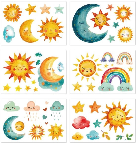 Sticker per finestra Zon e pianeti, 20cm x 30cm, 6 fogli con 51 modelli, decorativo e rimovibile per casa e ufficio