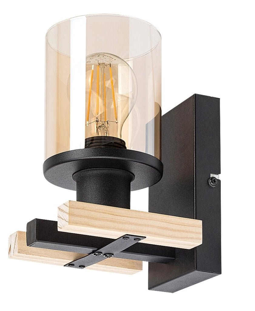 Applique moderna legno nero vetro ambra E27 Rabalux