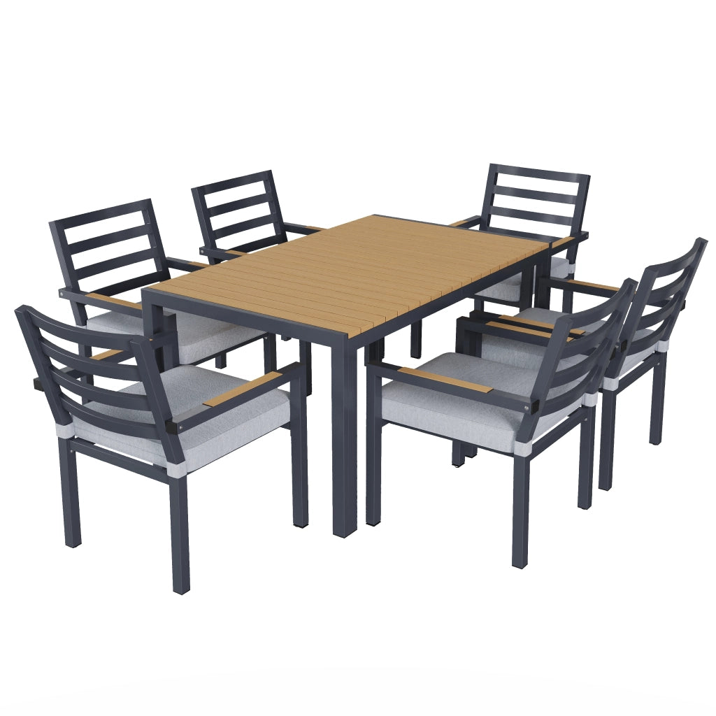 Set da Pranzo da Giardino 6 Posti ¨C MINIMAL ¨C Tavolo e 6 Sedie, Ferro Zincato, Piano Grigio