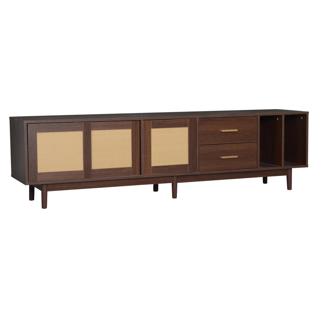 Mobile TV con Cassetti e Ripiani ¨C MINIMAL ¨C Marrone, Rattan/MDF, 190x40x52 cm