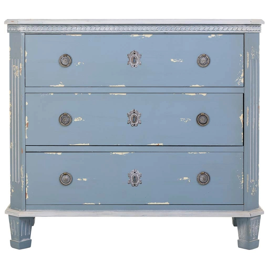 Cassettiera in legno blu con 3 cassetti 92x46x81h cm