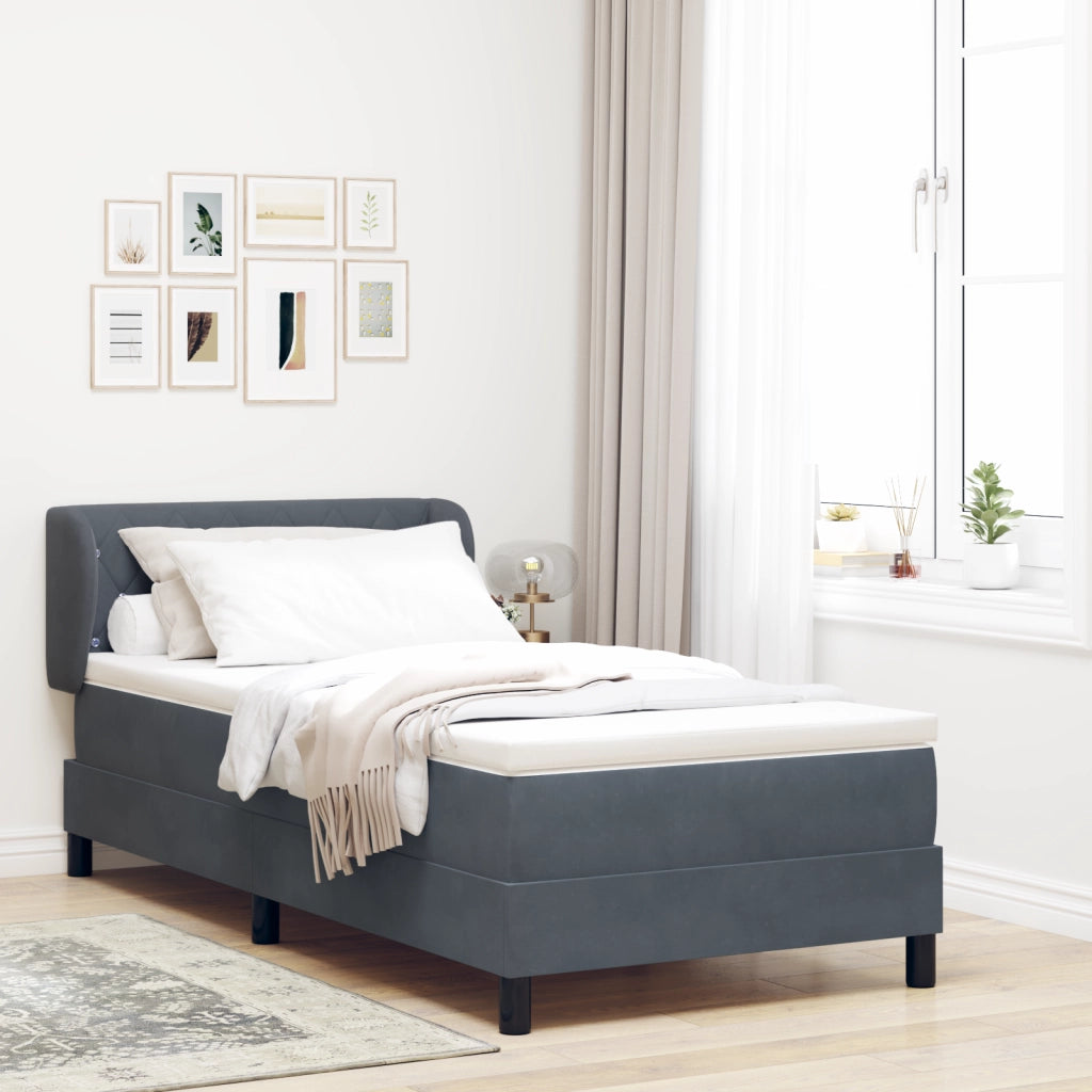 Letto a molle con Materasso in Grigio Scuro, 100x200 cm, Velluto