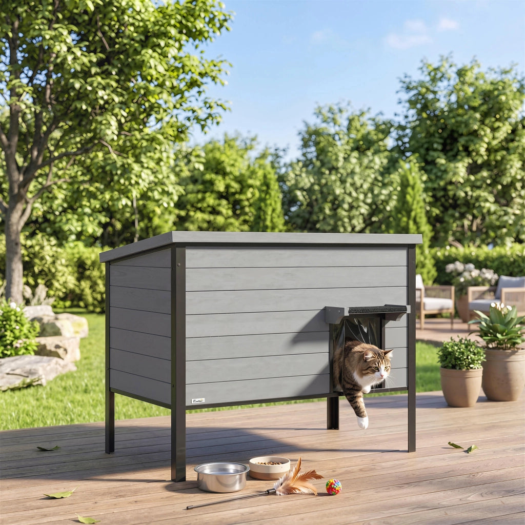 Casetta per Gatti Esterno ¨C zephmum ¨C 85x55x70 cm Grigio Chiaro