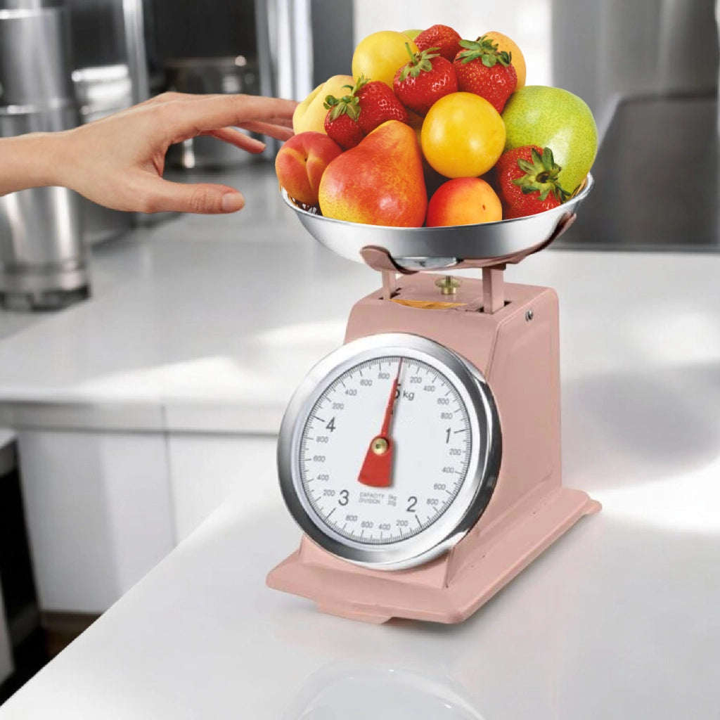 Bilancia da Cucina in metallo Shabby Rosa Max 5 Kg Analogica Vassoio in Acciaio