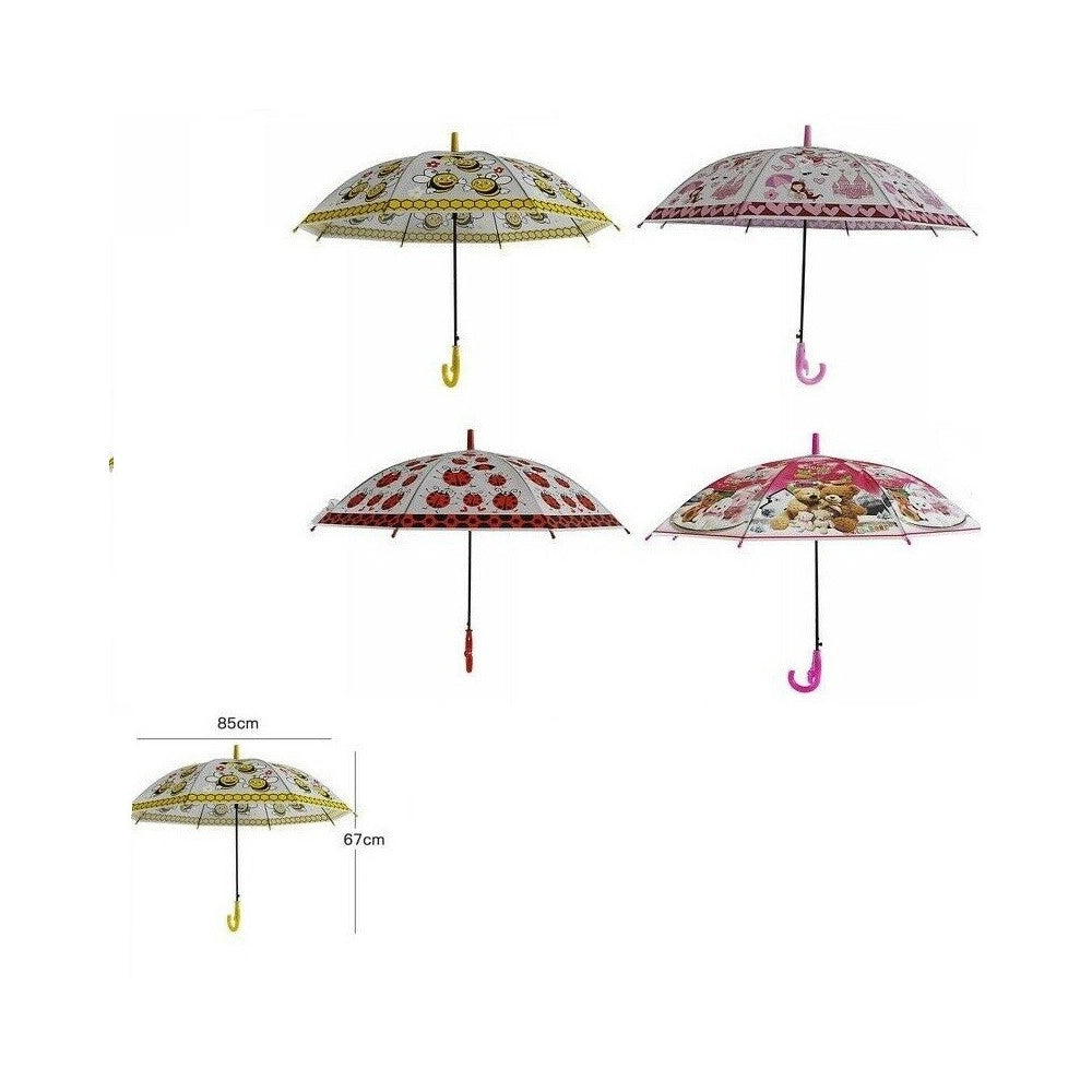 Trade Shop - Ombrello Per Bambini Pvc Trasparente Fantasia Colorato Bimbi Scuola Pioggia -