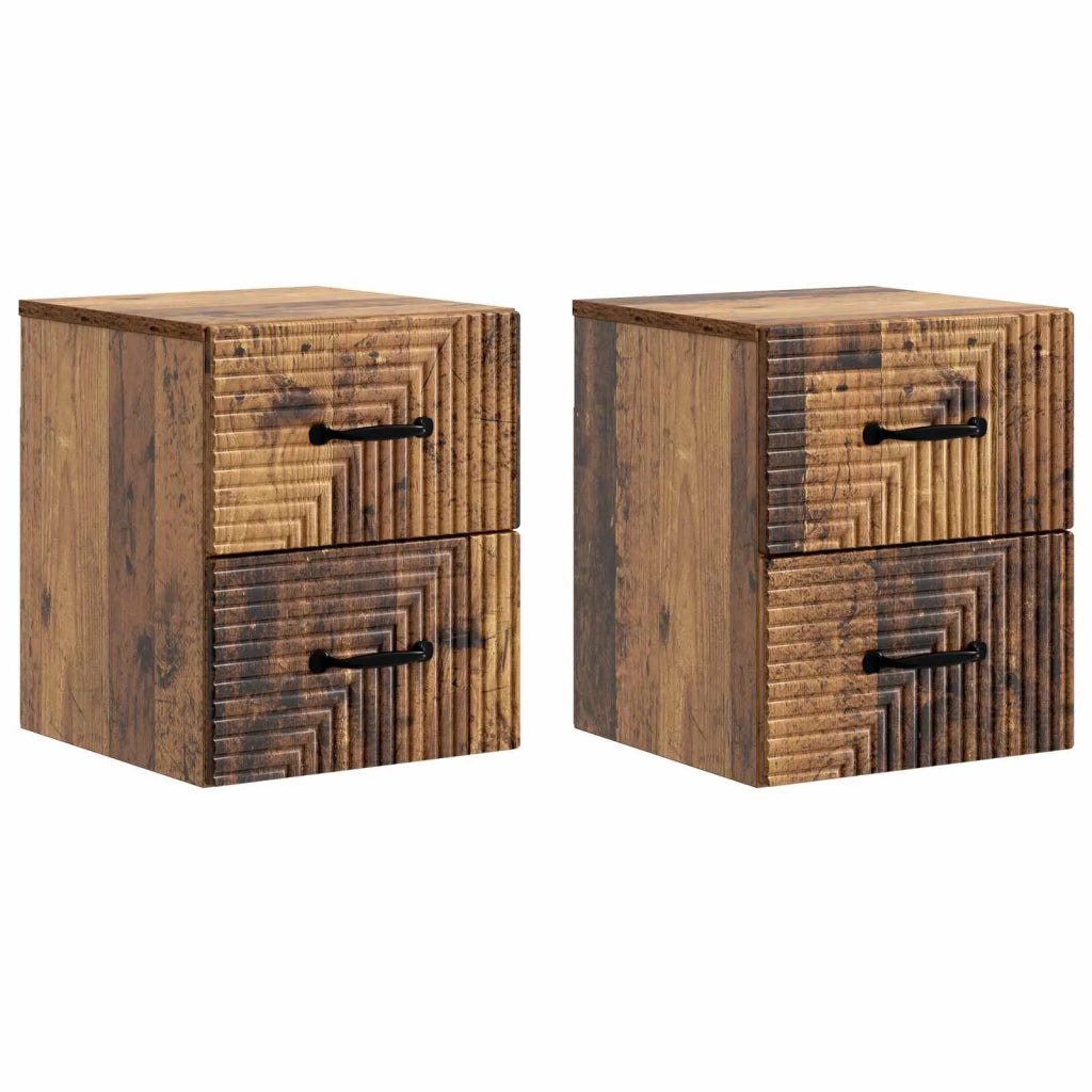 Mobiletto da notte a muro 2 pcs Legno antico 34,5 x 33 x 40 cm 898652
