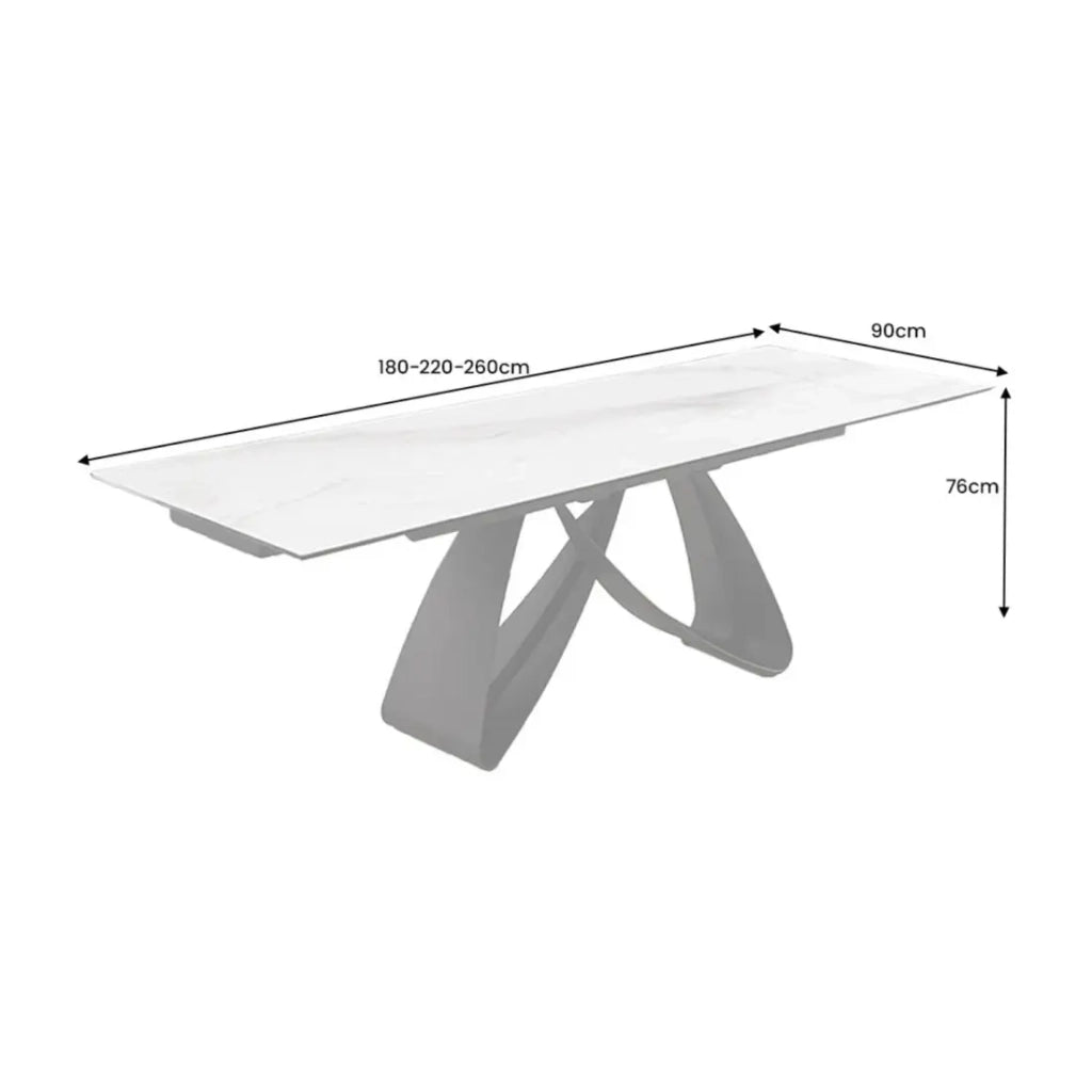 Table ZAREL – Estensibile 180 a 260 cm – Ceramica e vetro temperato – Effetto marmo bianco – Stile contemporaneo