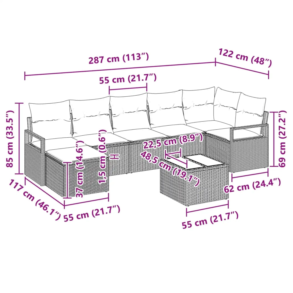 Set di divani con cuscino 8 pcs Nero polyrattan