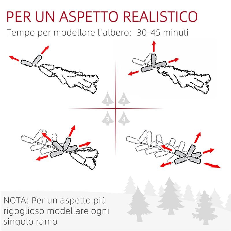ALBERO DI NATALE ARTIFICIALE DA 195 CM CON 1838 RAMI CON BASE IN ACCIAIO PER INTERNI VERDE