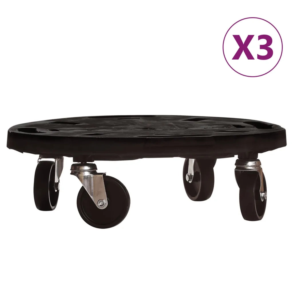 Carrelli per Piante con Ruote 3 pz Diametro 40 cm Neri 275 kg 3143919