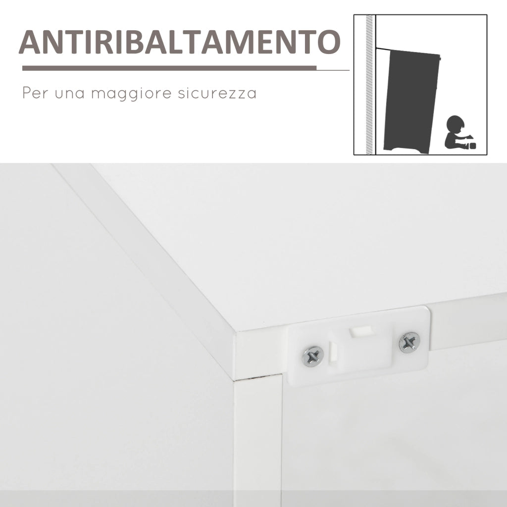 Credenza Moderna con Luci LED e Mensole in Vetro ¨C zephmum ¨C Bianco Lucido Legno 97x35x83