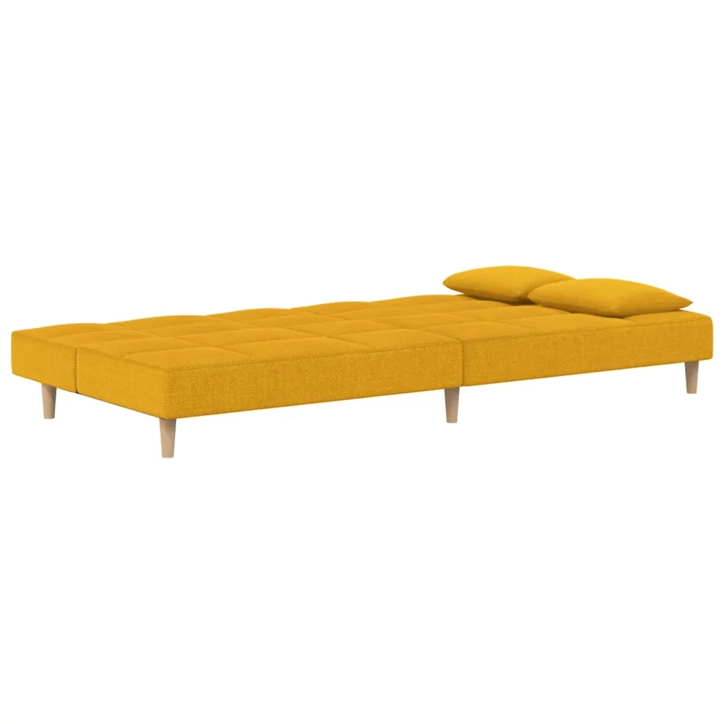 Divano Letto a 2 Posti con 2 Cuscini Giallo in Tessuto 375797