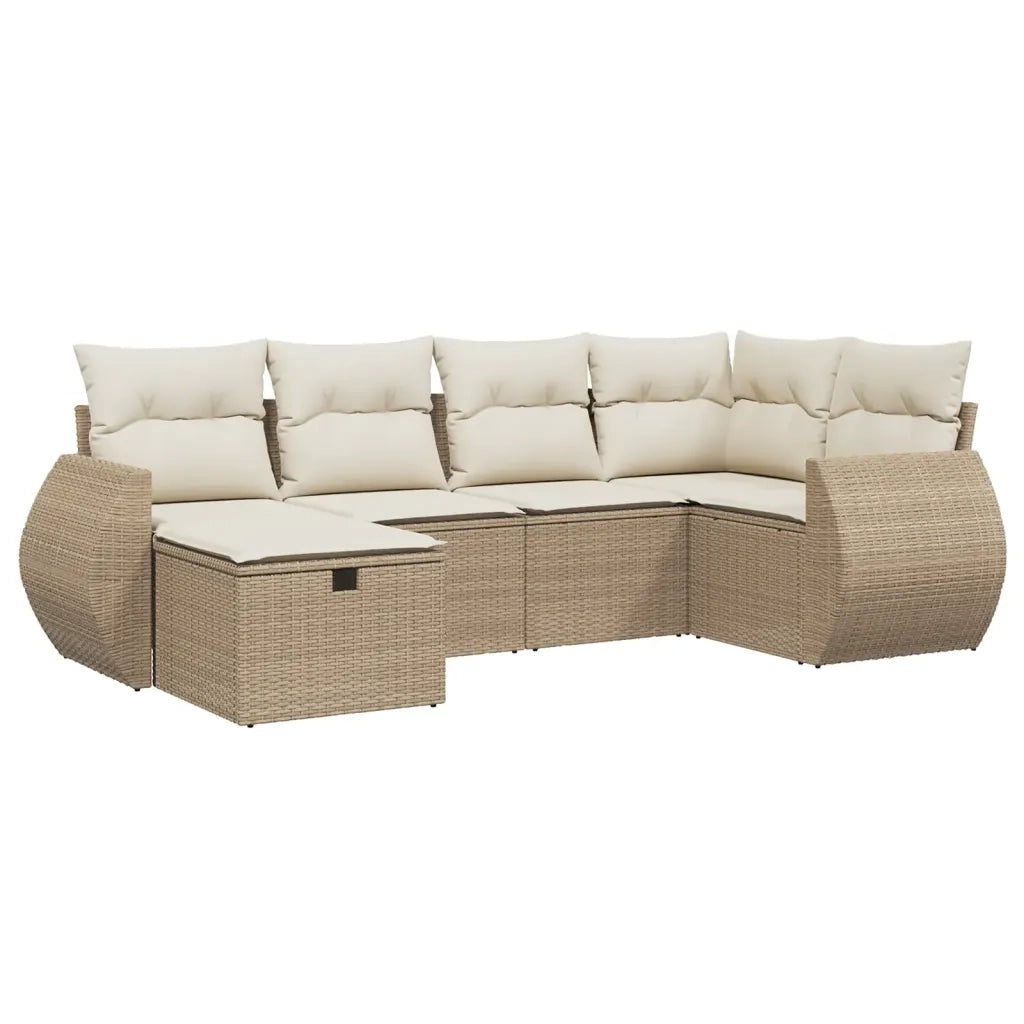 Set Divano da Giardino 6 pz con Cuscini Beige in Polyrattan
