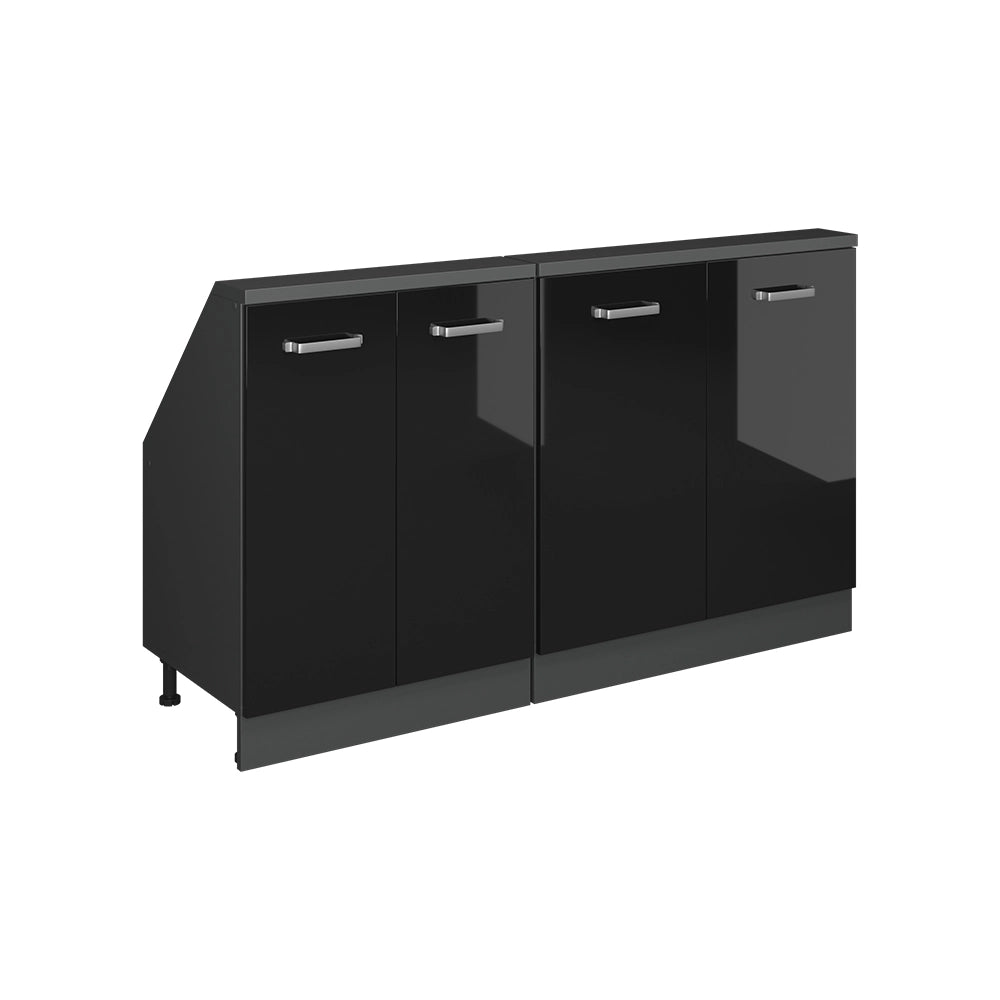 Mobile cucina sottotetto R-Line Nero lucido/Antracite 140 cm Set di 2 Vicco