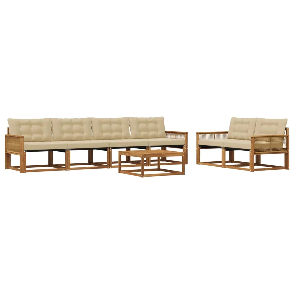 Set di divani da esterno con cuscino 7 pcs Naturale e Beige