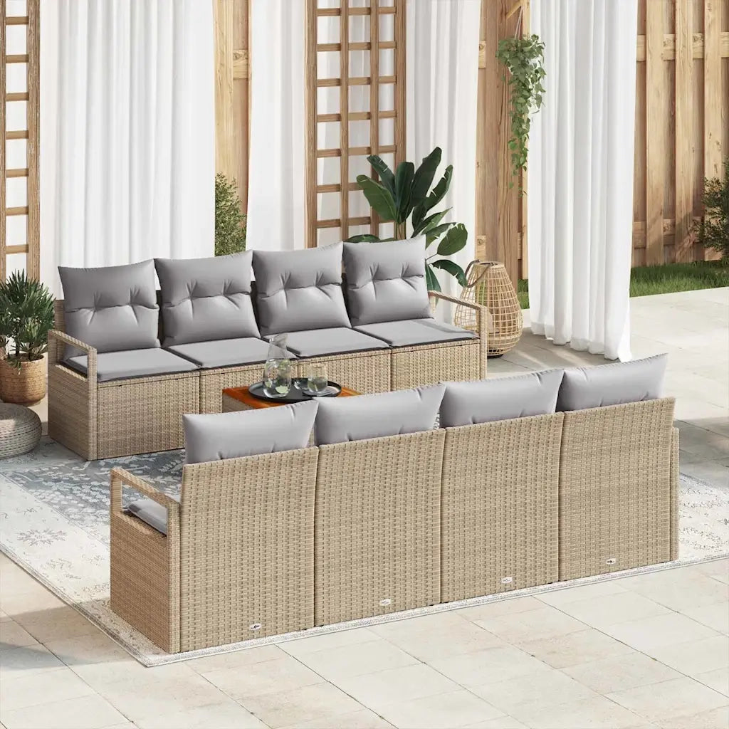 Set Divano da Giardino con cuscino 9 pcs Beige polyrattan 3347679