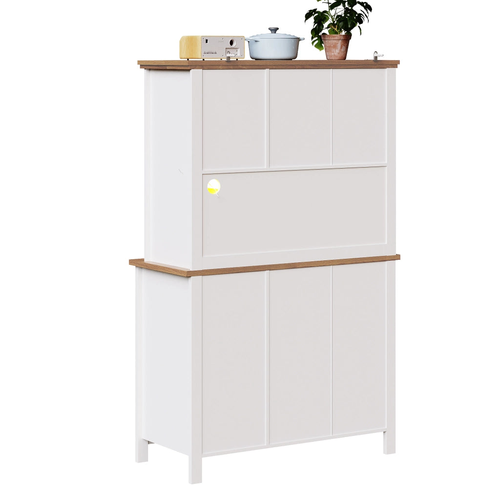 Credenza alta con ante scorrevoli e LED, ripiani regolabili, MDF bianco, per cucina e soggiorno, 104 × 40 × 180 cm