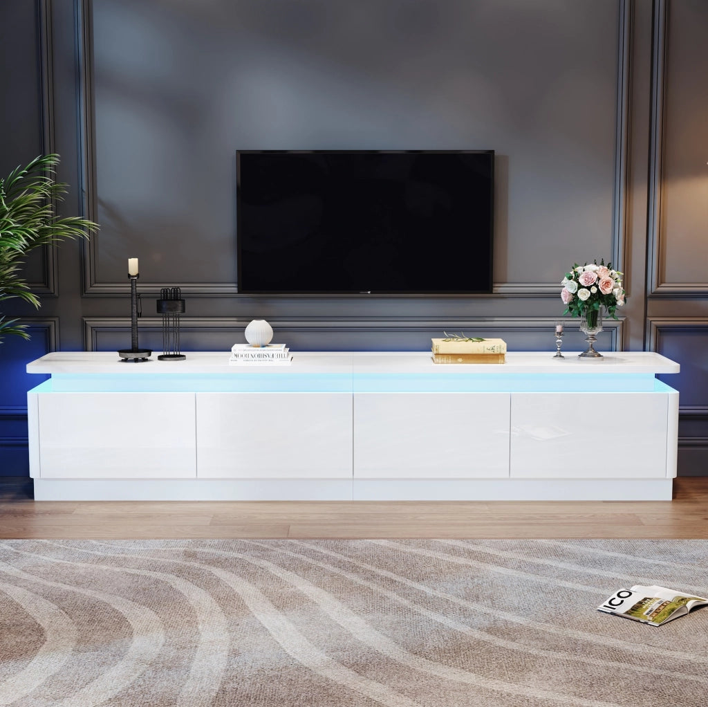 Mobile TV bianco lucido 180x34x40 cm con 4 cassetti e LED Bluetooth