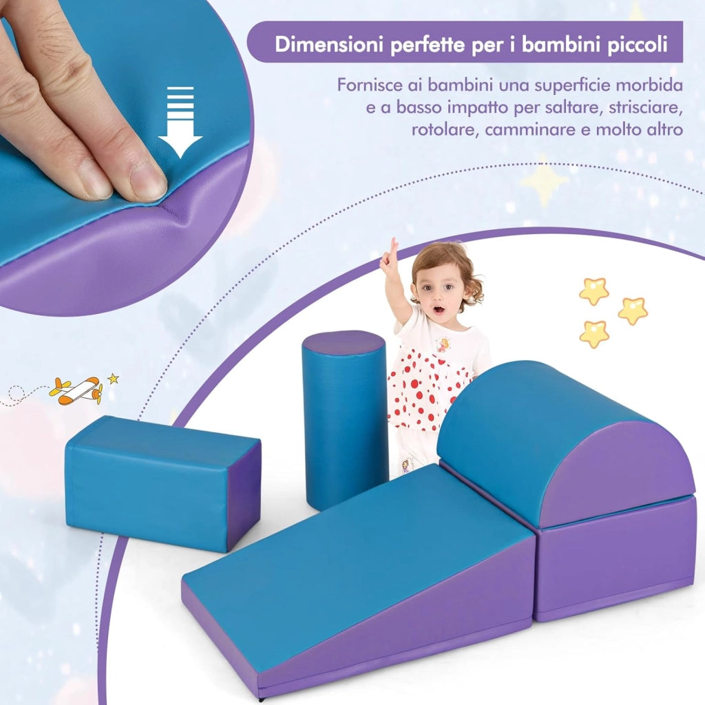 Set di 5 Blocchi con Diverse Forme e Colori, Giocattolo per Arrampicata e Strisciamento, Aiuta i Bambini a Crescere (Blu e viola)