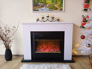 Camino Elettrico da Pavimento 85,5x115x27 cm Effetto Fiamma 1500W Brooklyn & Mars Bianco/nero