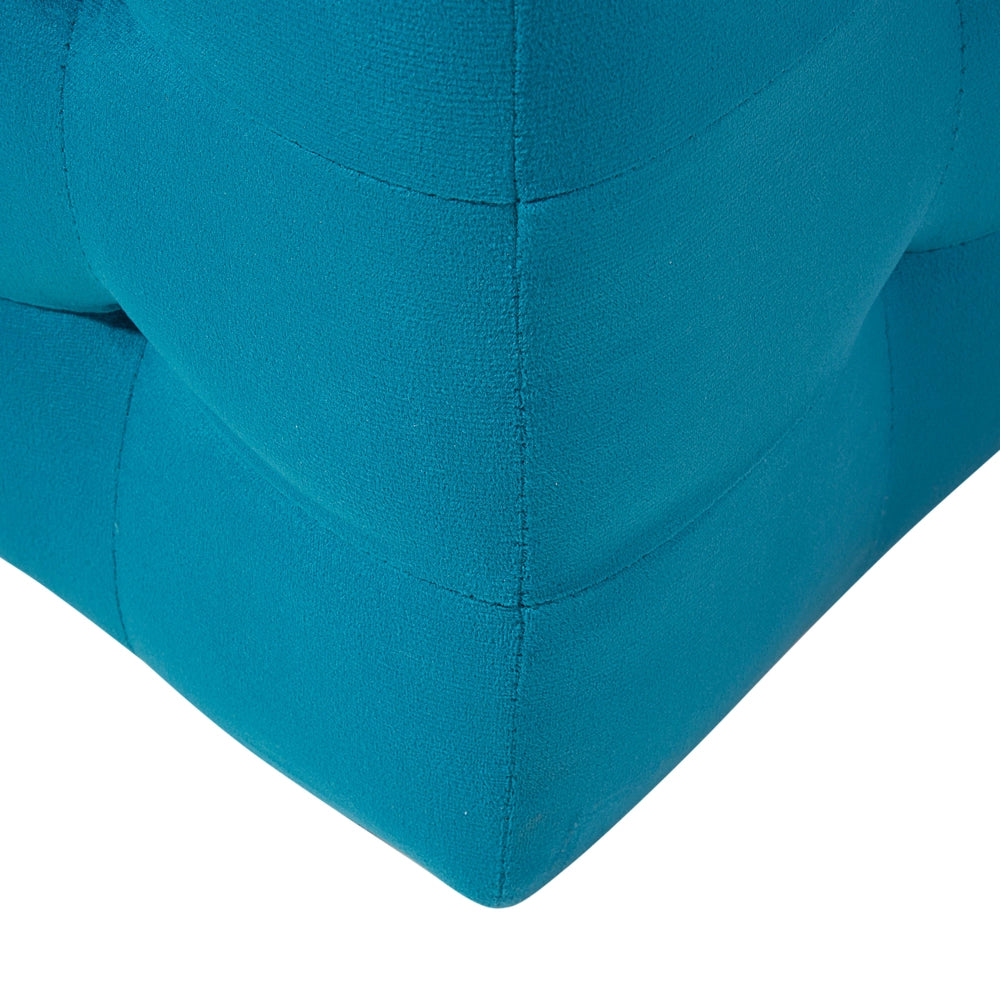 Pouf Cassapanca Imbottito in Velluto Blu Navy Stile Chesterfield