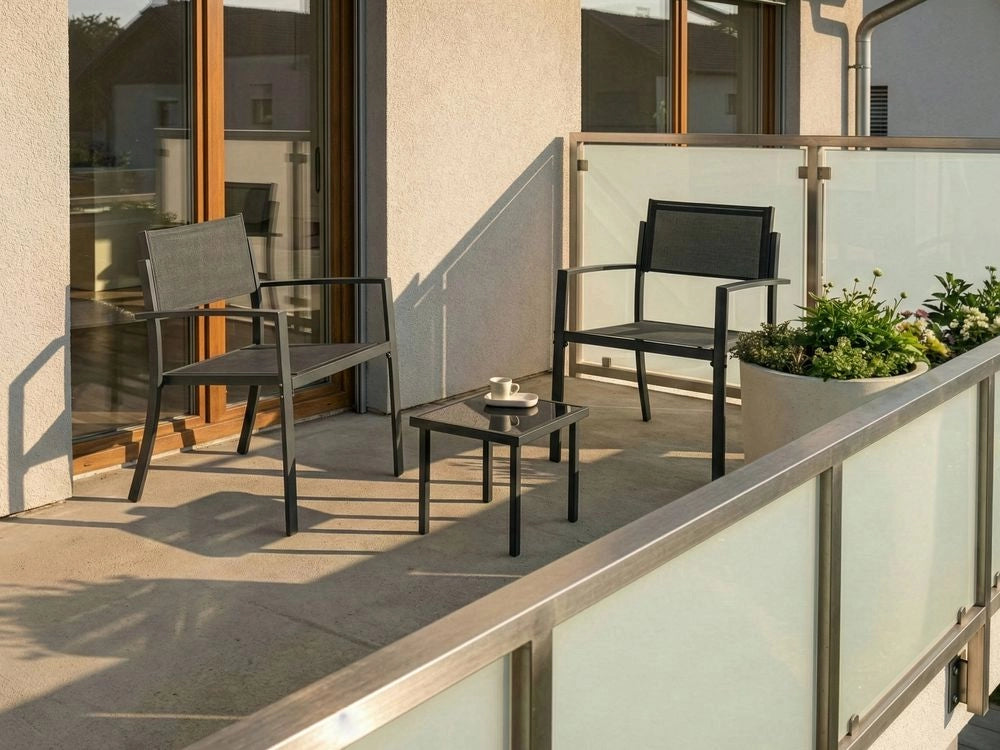 Set da bistrot in acciaio grigio scuro a 2 posti con tavolino da caffè Stile industriale moderno Balcone