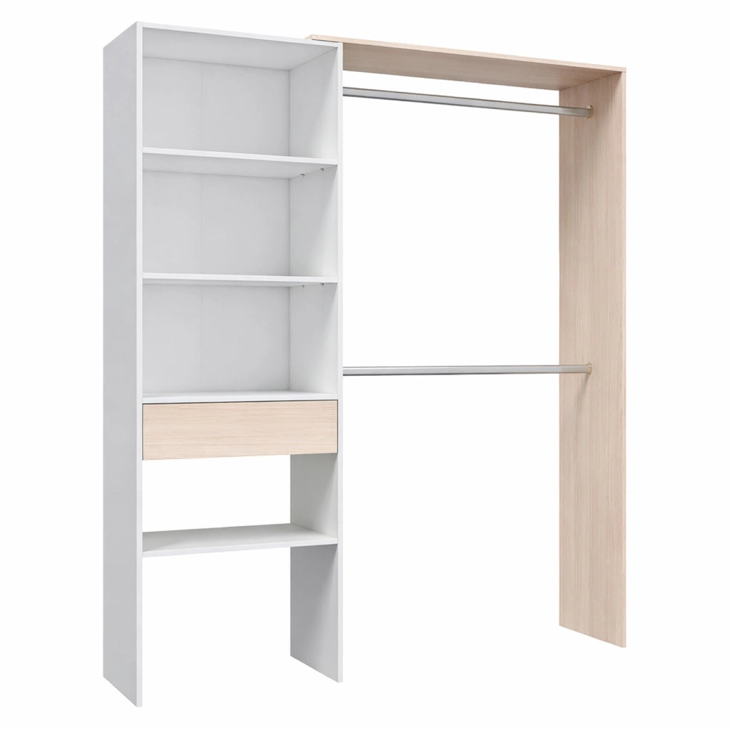 Armadio Guardaroba Con Ripiani E Doppia Barra Appendiabiti Mobile Salvaspazio Camera Da Letto Bianco Rovere Con Cassetto Design Moderno 187x158x40 Cm
