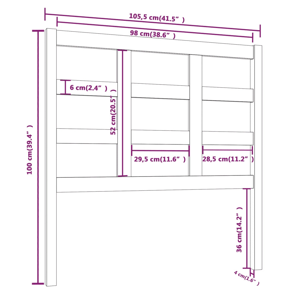 Testiera per Letto Nera 105,5x4x100cm in Legno Massello di Pino