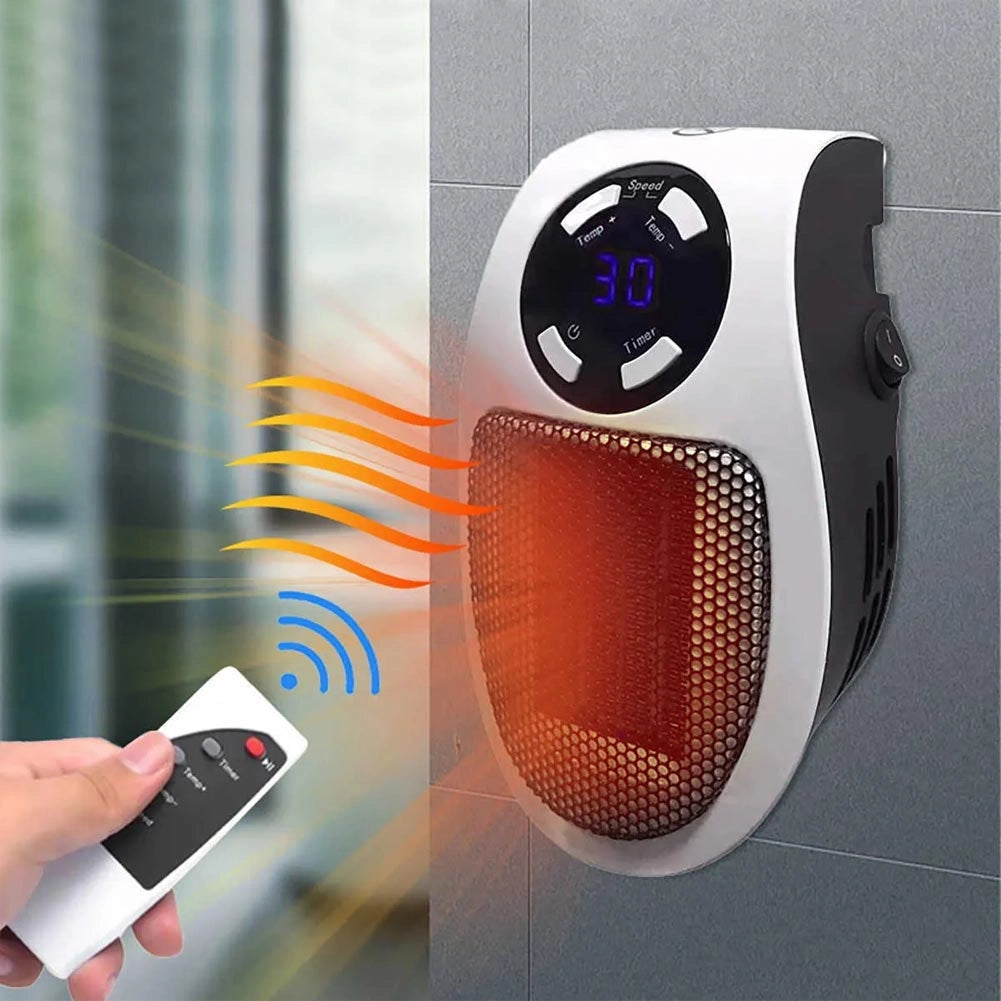 Termoventilatore Mini Stufa Scaldabagno Elettrico con Telecomando da Parete 2 Velocità Bianco e Nero