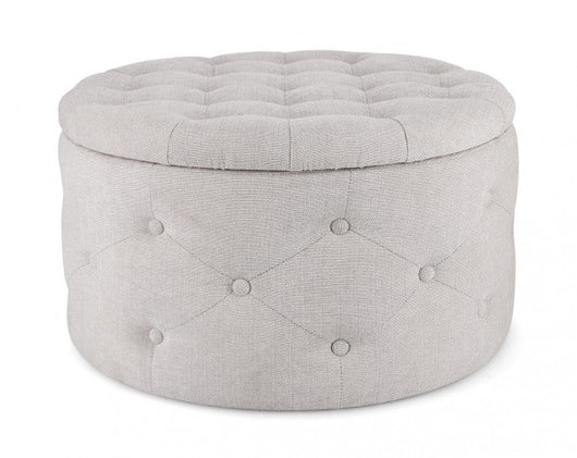 Pouf Contenitore Porta Scarpe Ø 70x40 cm Ernestine in Tessuto Grigio Chiaro