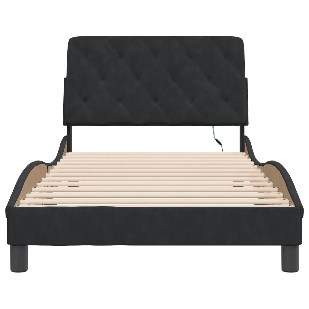Giroletto con LED senza Materasso-Struttura Letto Nero 100x200 cm in Velluto