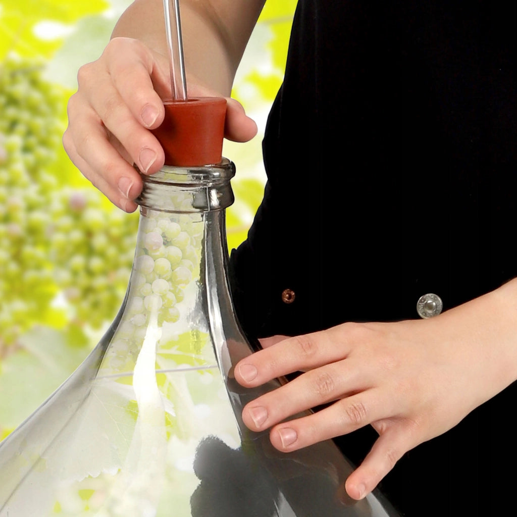 Damigiana KADAX da 15 litri per vino con cestello e tubo di sughero, set da 3 pezzi.
