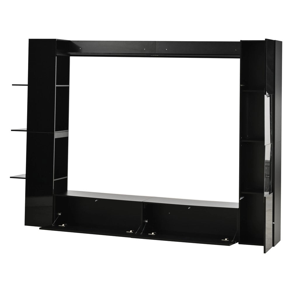 Wohnwand compatta - Zephmum - Set 4 elementi - Nero - Molto spazio di archiviazione