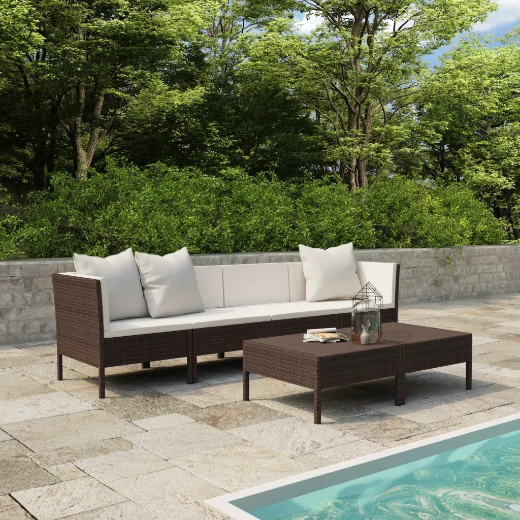 Set Divani da Giardino 6 pz | Set Salotto da Giardino con Cuscini in Polyrattan Marrone