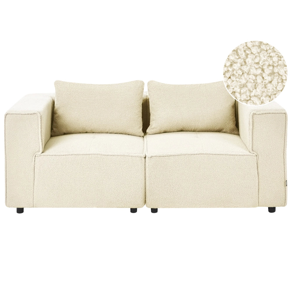 Divano modulare a 2 posti Divano componibile in bouclé bianco sporco in due sezioni Stile moderno e minimalista
