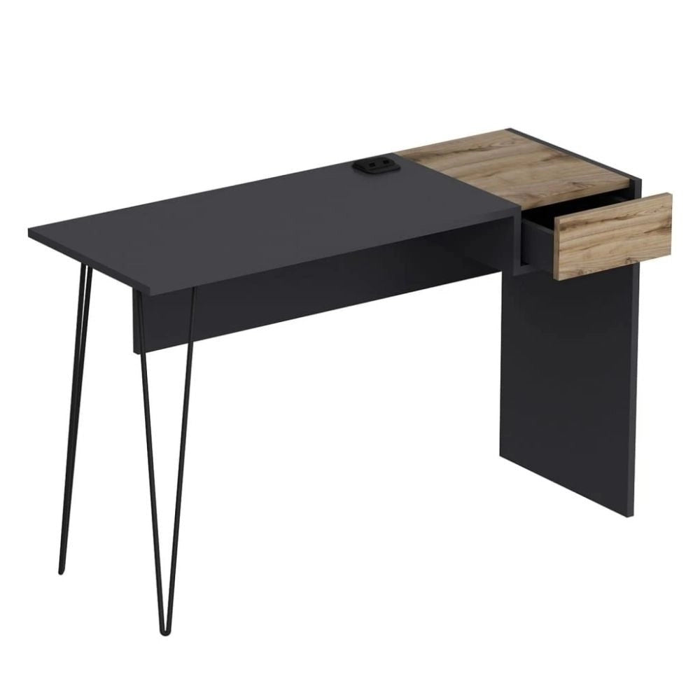 Scrivania 121x45x76 cm con porte usb Candy antracite noce