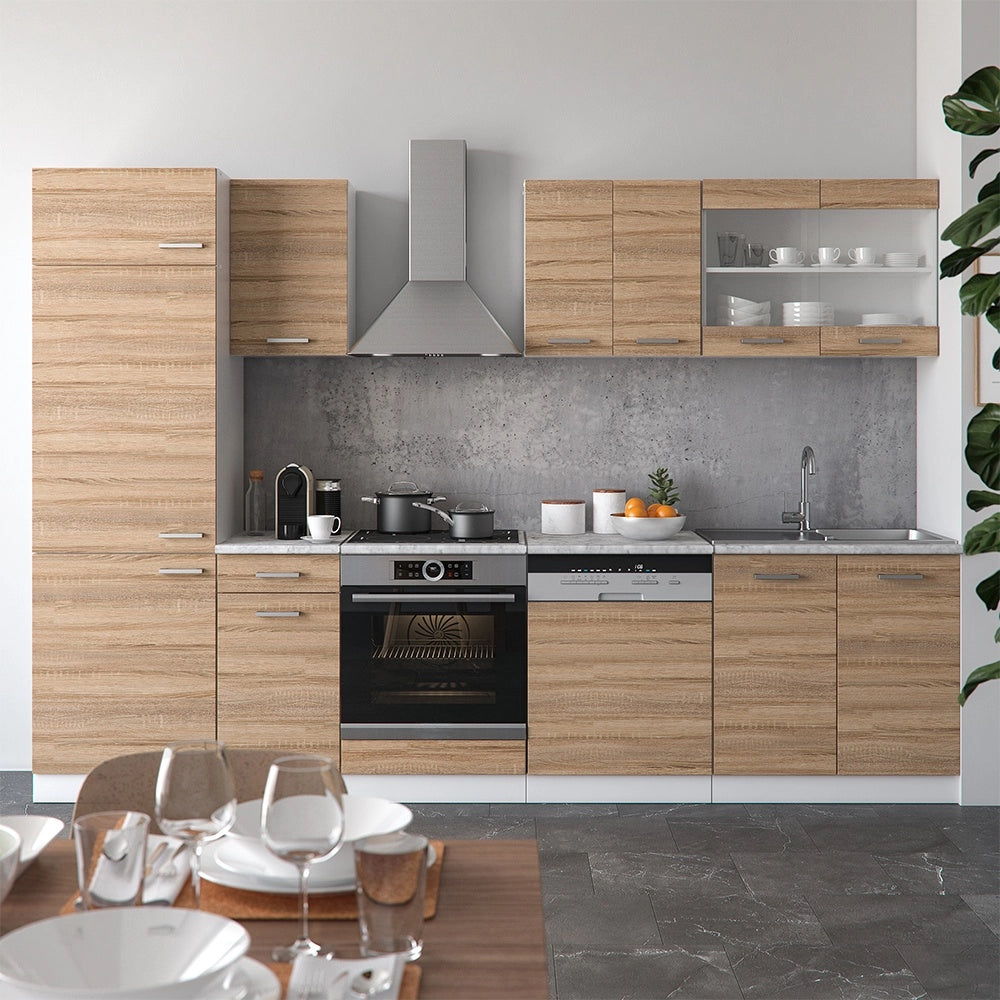 Cucina componibile R-Line Sonoma/Bianco 300 cm, PL Marmo Vicco