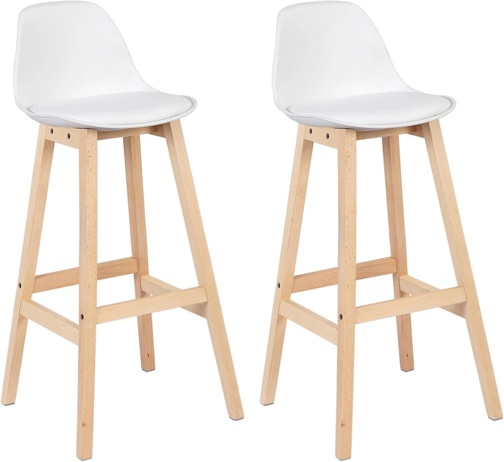 Sgabello da Bar Sedia Alta Cucina Ristorante con Schienale Poggiapiedi PU Legno Moderno 2 Pezzi Bianco