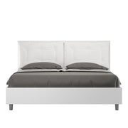 Letto Matrimoniale 160x190 cm con Rete e Contenitore Alzata Comoda Struttura Bianco Frassico con Cuscini in Similpelle