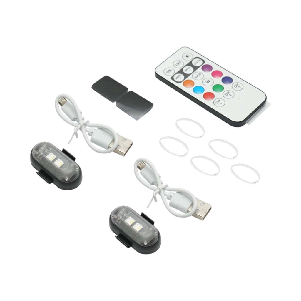 Set di 2 luci stroboscopiche LED RGB con telecomando, 10 modalità, 8 colori, batteria al litio ricaricabile da 110 mAh USB-C IP65