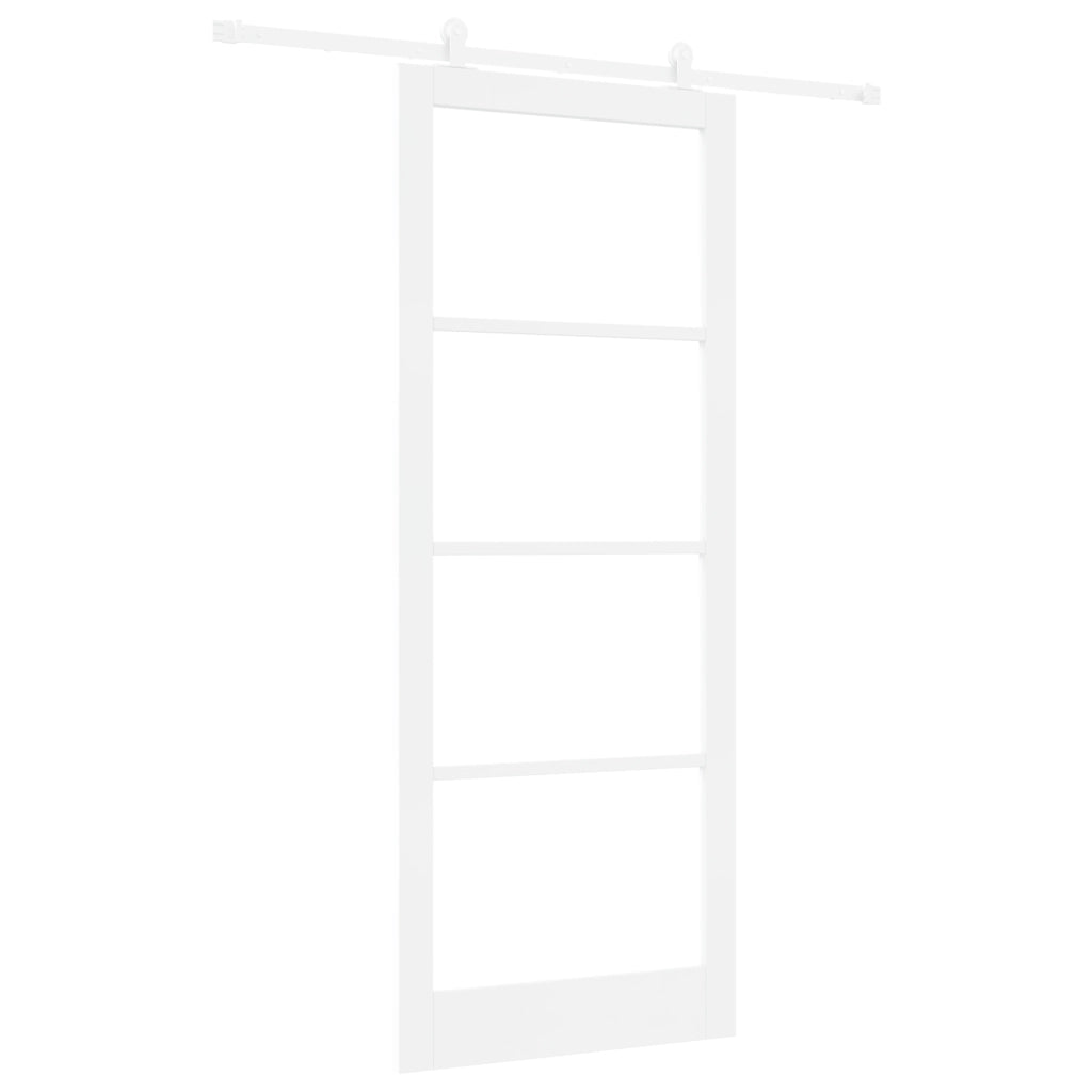 Porta Scorrevole  con Set di Accessori 'ORKDAL'Bianca in Legno Massello e Vetro