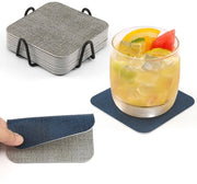 Set di Supporti per Vetrini a 12 pezzi, Supporti per Vetrini a Doppia Faccia, Supporti Antiscivolo per Vetrini, Supporti per Bicchieri, Supporti in Pelle Sintetica, Set di Supporti per Vetrini con Alloggio (Grigio-Blu)