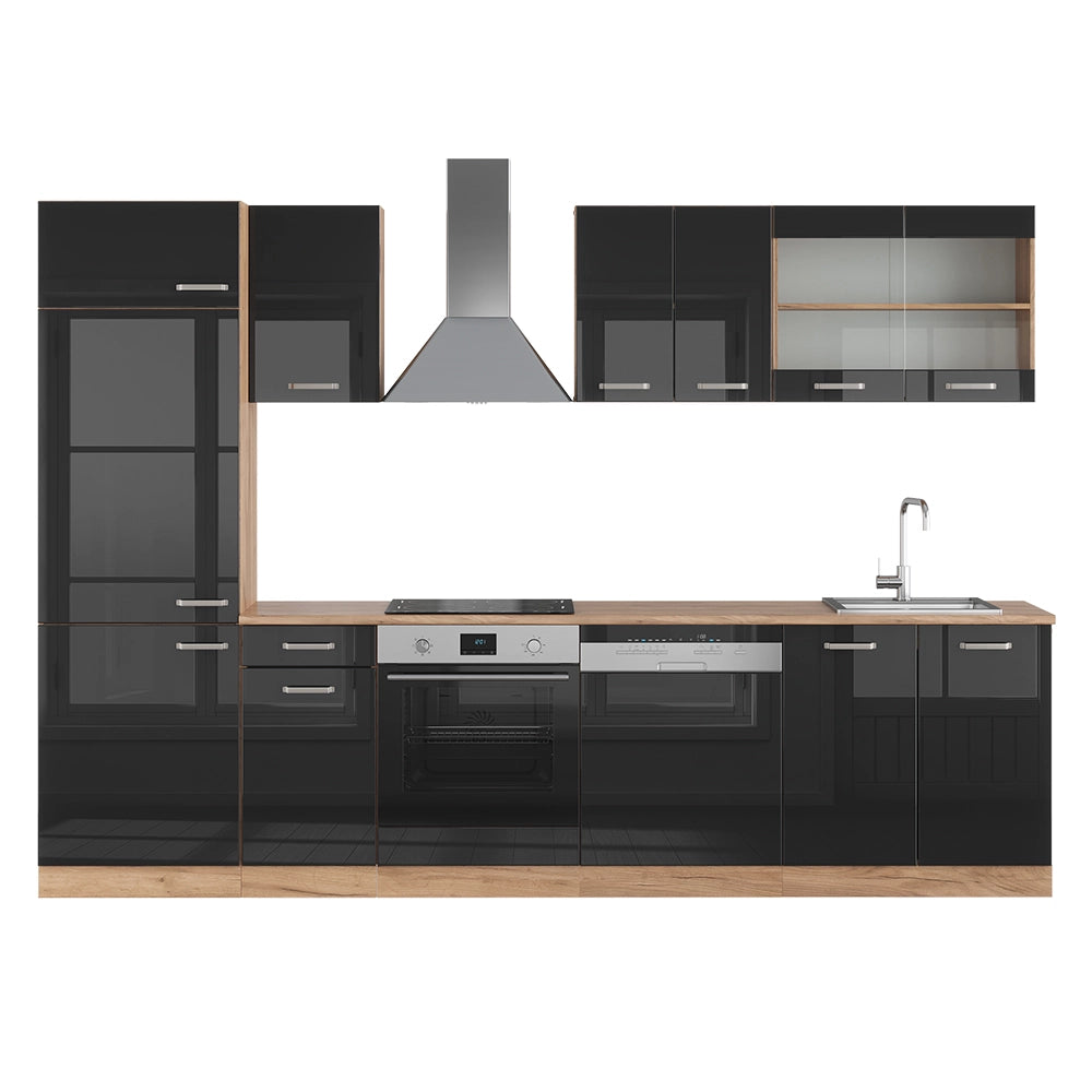 Vicco Cucina componibile Rovere nero/oro lucido 300 cm senza piano di lavoro