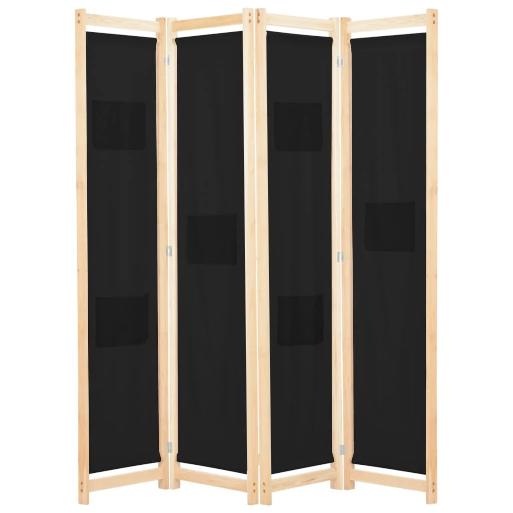 Parete divisoria divisorio mobile decorativo 4 pannelli nero 160x4 cm tessuto 0802092