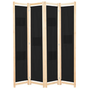 Parete divisoria divisorio mobile decorativo 4 pannelli nero 160x4 cm tessuto 0802092