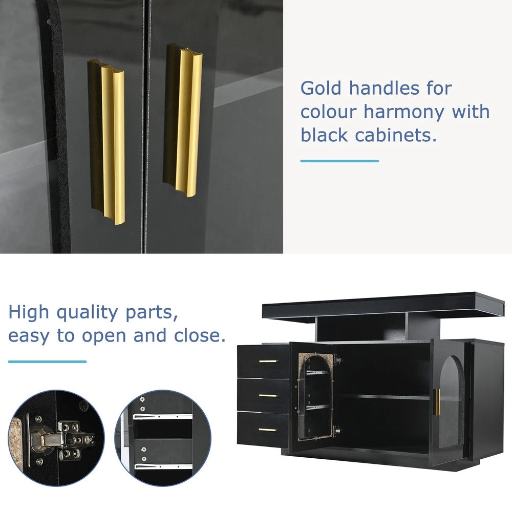 Credenza Buffet con LED 16 Colori ¨C MINIMAL ¨C Nero Lucido 120 cm, Cassetto, Soggiorno