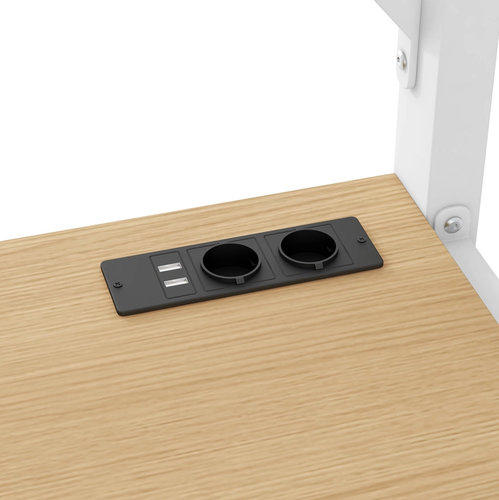 Letto a soppalco 140x200 cm con scrivania; LED e 3 cassetti in metallo e MDF bianco