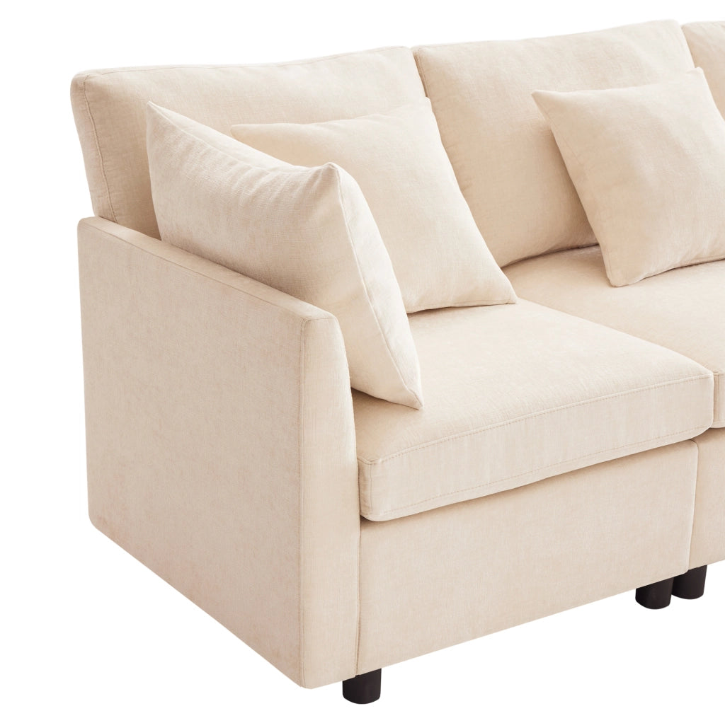 Sofa modulare 278x161x81 cm; componibile in U e L; con 2 pouf; in chenille beige