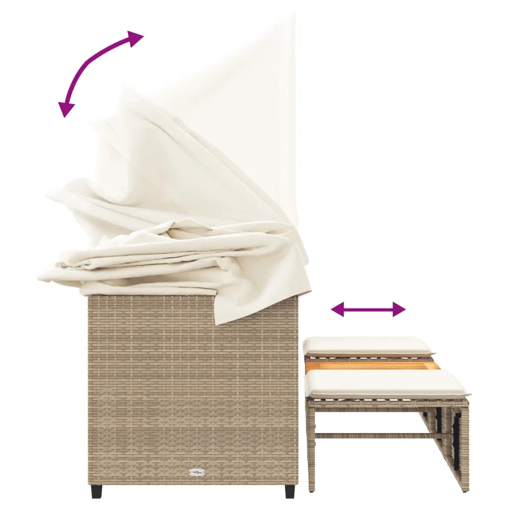 Divano Giardino 3 Posti Baldacchino e Sgabelli Beige Polyrattan 365455